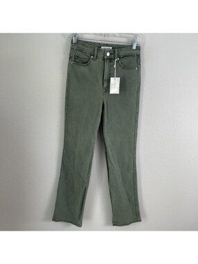 Good American Jeans Womens 4/27 Green Good Curve High Rise Straight Ankle Denim